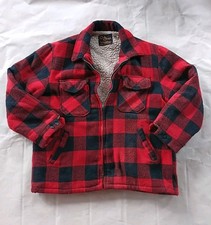 VTG Cal Craft Buffalo Plaid Jacket Men L Sherpa Lined Red Black Made In USA Coat
