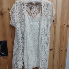 Shadowline Vtg Nylon Lace Trim Robe Nightgown Set Peignoir Small Ivory Coquette