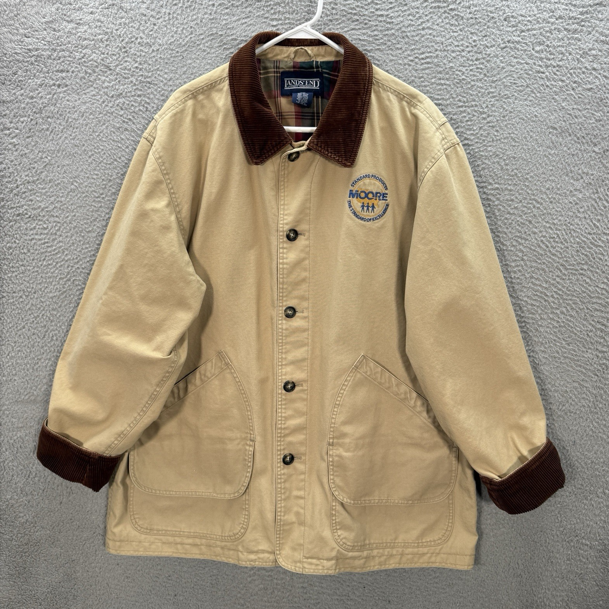 Vintage Lands End Jacket Adult XLT Tan Canvas Flannel Lined 