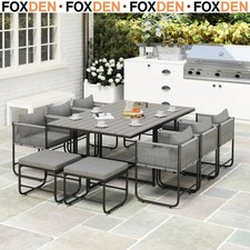 10 Seater Rattan Cube Garden Furniture Set Outdoor Dining Set with Cushions Grey