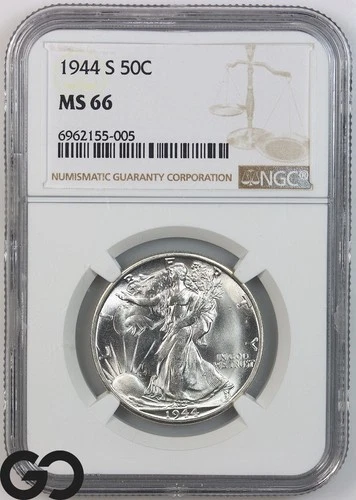 1944-S Walking Liberty Half Dollar, NGC MS-66 * Lustrous Blazer, RARE This Nice!