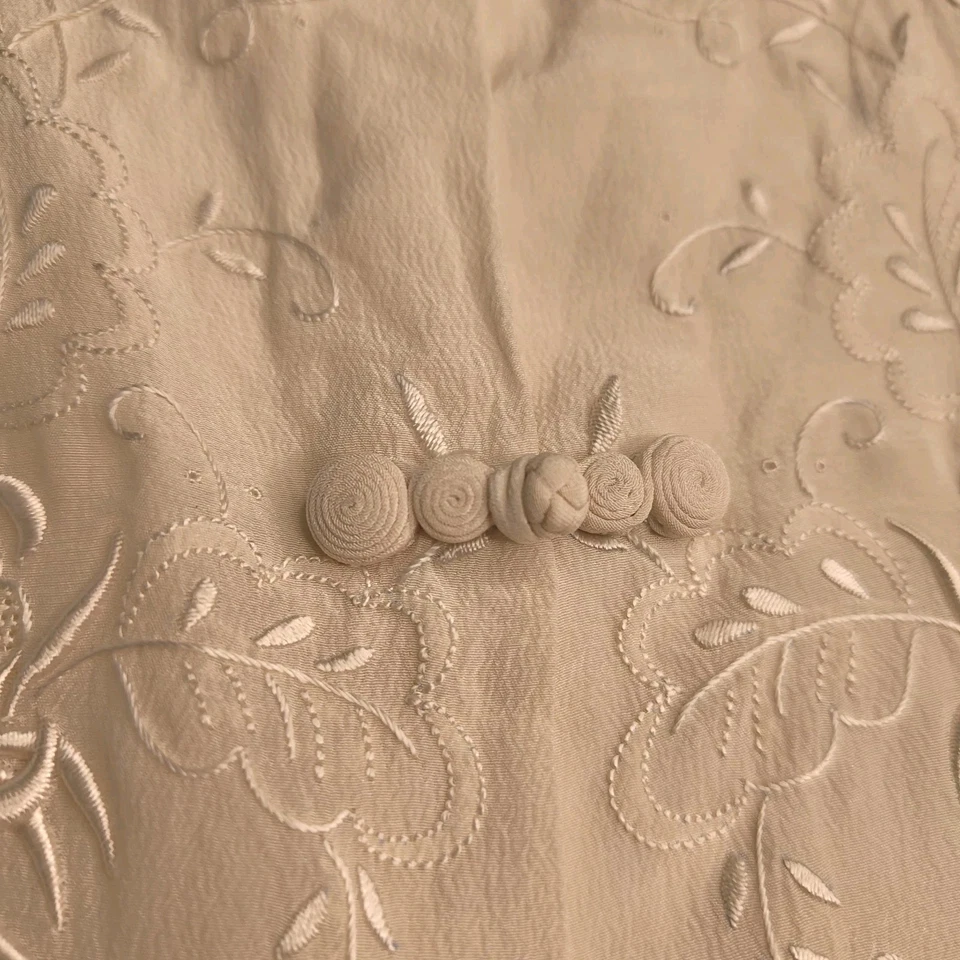 Vintage Chinese Blouse 100% Pure Silk Mandarin Collar White Sheer Embroidered  - image 4 of 4