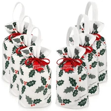 Fabric Gift Bags for Christmas Presents – Set of 6 Large Reusable Drawstring ...