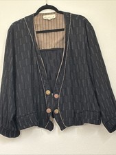 Vintage 80 Black Texturized Jacket Blazer Size M Accents Buttons