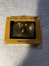 USMC BRASS BELT BUCKLE OFFICERS EQUIPMENT ANODIZED VINTAGE IN BOX