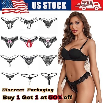 Sexy Women Pearl Lace Thong G-string Panties Lingerie Underwear Crotchles T-back