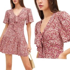 Reformation Adelina Floral Mini Dress Drop Waist V-Neck Ditsy Floral Size 2