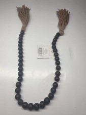 Farmhouse Wood Bead Garland Home Decor Tassel Bead Boho Table Accent Solid Black