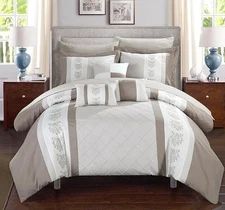 BED IN BAG Queen Size Chic Home Clayton 10 Piece Comforter Sheets Pillows etc.