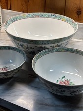 Set Of 3 Chinese Famille Rose Bowls Hand Painted