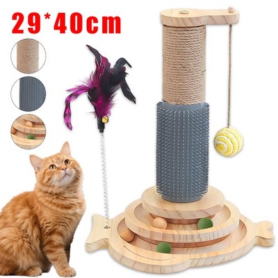 Katzenspielzeug 5 in 1 Kratzstamm mit Federnden Federn Massierender für Katzen