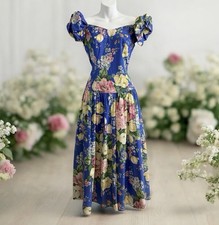Vintage CAROL ANDERSON Dress 5/6 Cottage Floral Off-Shoulder MIDI