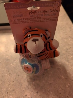 Le Bebe TIGER Plush Lovey Pacifier Holder w Pacifier Soothie Binky Safari Cat 