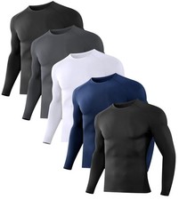 5 Pack Men's Compression Shirts Long Sleeve Athletic Workout Sports Undershir...