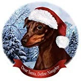 Holiday Pet Gifts Min Pin Chocolate/Tan Uncropped Santa Hat Porcelain Ornament