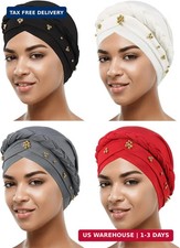 SATINIOR 4 Pieces Turban for Black Women African Cap Head Wraps Beaded Headscarf