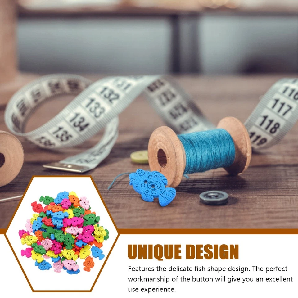 100pcs Wooden Fish Buttons Animal Buttons Wooden DIY Craft Sewing - Image 4 of 4