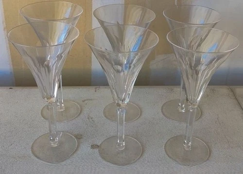 Vintage Waterford LISMORE Crystal Set of 6 Etched Floral Coupe Martini Glasses