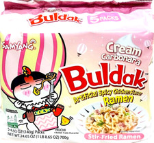 Samyang Buldak Cream Carbonara Spicy Chicken Ramen Stir-Fried Noodle 140g x 5