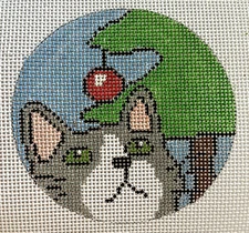 Gray Christmas Kitty Ornament Hand Painted Needlepoint Canvas