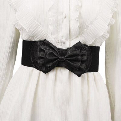 Women Faux Leather Bow Buckle Stretch Waist Belt Elastic  display picture 1