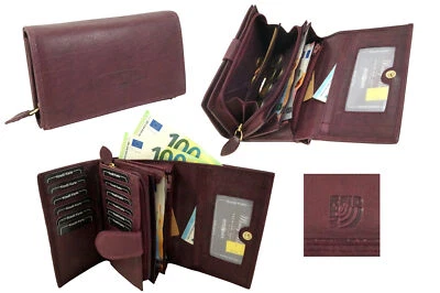 MONEY MAKER Große Geldbörse Damen Portemonnaie Geldbeutel Echt Leder Rindleder Bordeaux RFID
