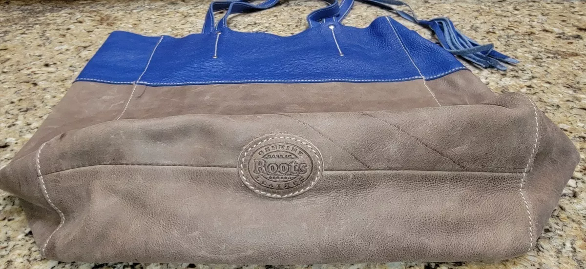 ROOTS Canada Blue Two Tone Leather Satchel Double Handle Tote Bag
