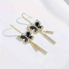 1 Pair Elegant Rhinestone Butterfly Design Dangle Earrings 1 1/2"