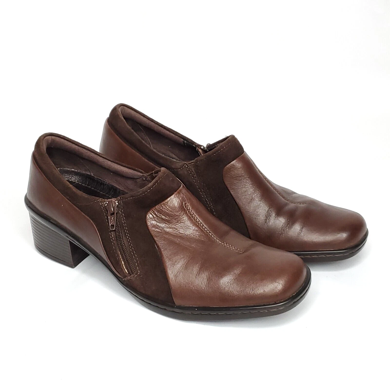 Mocassino Clarks Artisan in pelle scamosciata 7 5 marrone tacco a blocco stivaletti con cerniera laterale