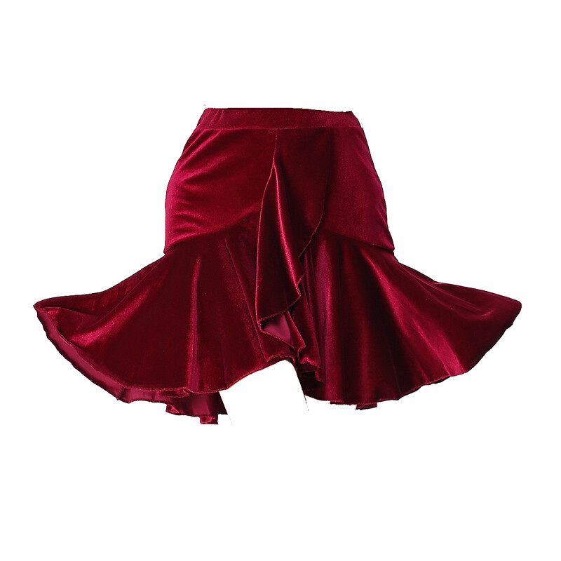 Ladies Solid Retro Ruffled Latin Dance Skirt Velvet Salsa Tango Dancewear  Short