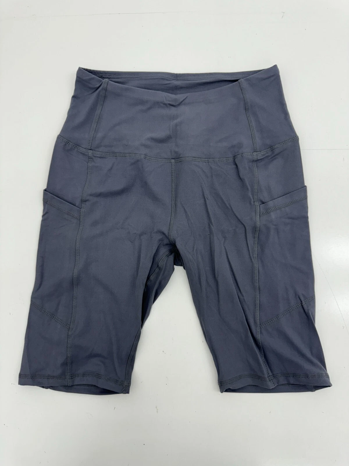 Womens Gray/Blue Athletic Workout Compression Bike Shorts Size Medium