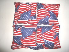4 Cornhole Bean Bag Set Patriotic USA American Flags