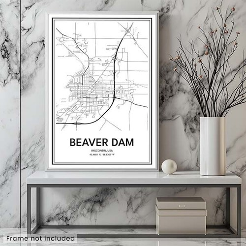 Beaver Dam, WI, USA - Modern Minimalist Street Map Poster - Picture 4 of 8