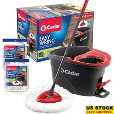 Microfiber Spin Mop Bucket System W/ 2 Refill Heads Deep Clean 99% Bacteria New