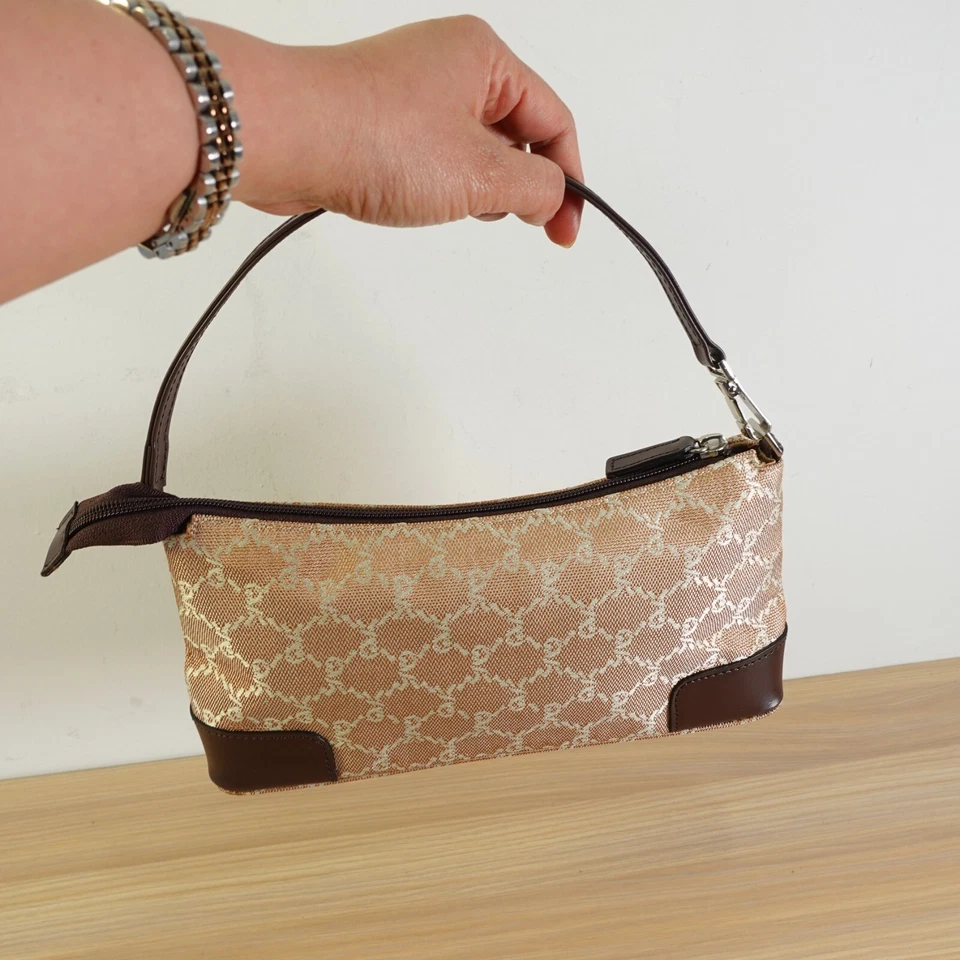 Brown Hobo Bag Baguette Purse Canvas Monogram Handbag ITALY Roberta Di Camerino - Image 2 of 4