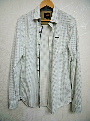 PME Legend American Classic Men Casual White wiht Blue Flowers Shirt Cotton SzXL