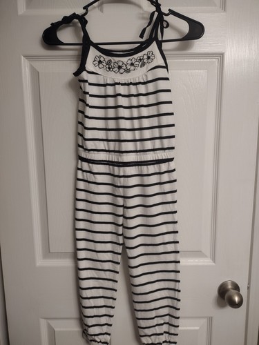 Gymboree Romper “Island Hopper" Black White Striped NWT Floral Girl's Size 5 - Picture 2 of 7