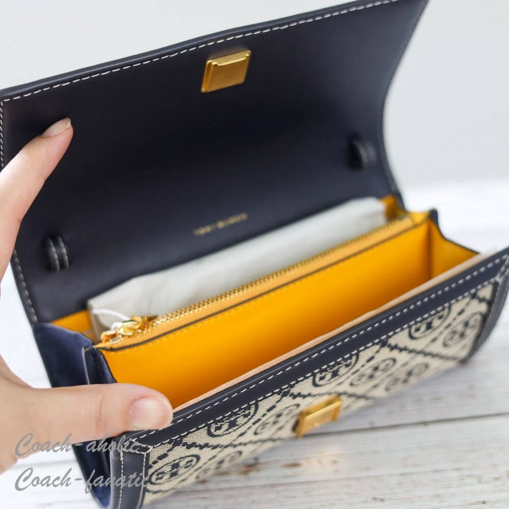 Borsa a tracolla Tory Burch T monogramma Jacquard nuova con etichette in blu navy Tory