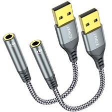 JXMOX USB to 3.5mm Audio Adapter 2-Pack - USB-A to 3.5mm TRRS 4-Pole Female Ex