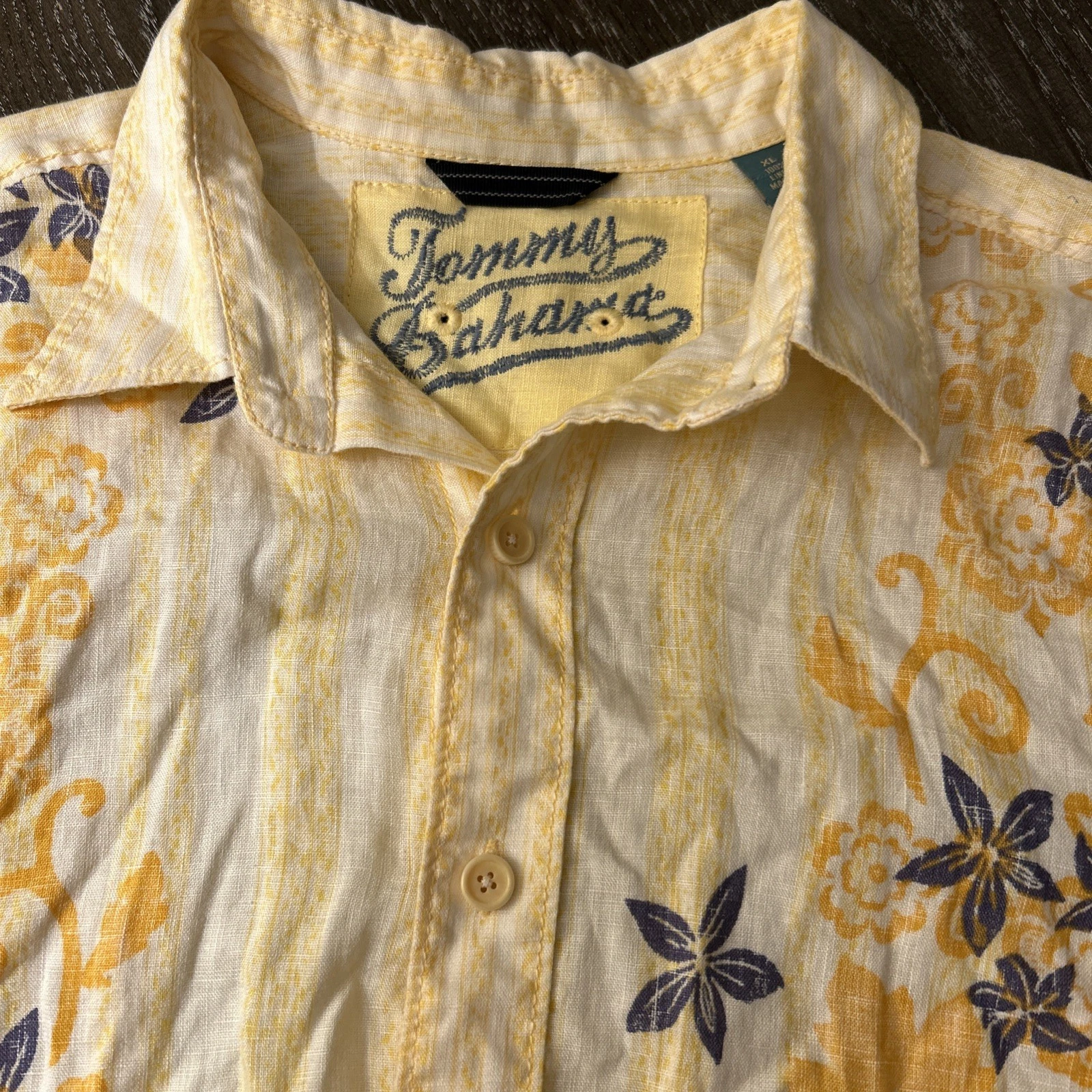 Tommy Bahama Linen Shirt Mens Size XL Yellow Floral Button Up Casual Summer
