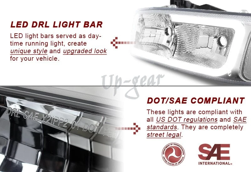 Faros + lámparas de parachoques LED cromados transparentes 4 piezas para 99-06 GMC Sierra 1500 2500 DRL Foto 3 de 4