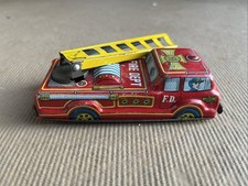 Vintage 1950  s Japanese Tin Friction Fire Department Fire Truck Toy