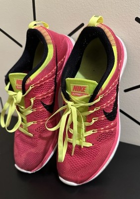 Nike Flyknit One FlyKnit Low Top Lace-Up Athletic Sneakers Pink Yellow Black