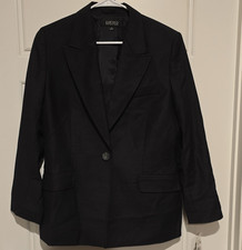 Kasper Black Notch Lapel One-Button Single-Breasted Blazer Jacket Size 14