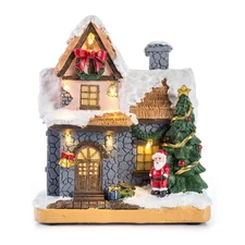 6" Resin Christmas Scene Village Houses Town with Warm White LED Light Batter...