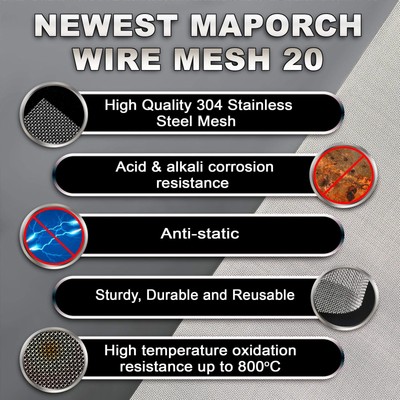 MAPORCH 304 Stainless Steel Mesh Screen – 20 Wire, 11.4" X 23.6", Ventilation & DIY Mesh