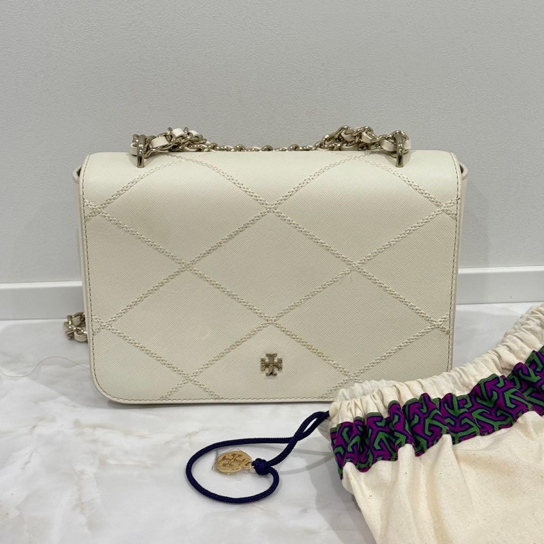 Tory Burch Chain Shoulder Bag Clutch Bag Leather White Women's From Japan