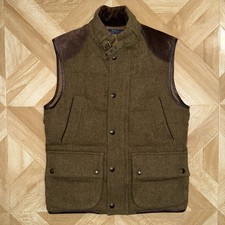 Polo Ralph Lauren Tweed Wool Suede Calf Leather Down Hunting Vest Waist Coat M