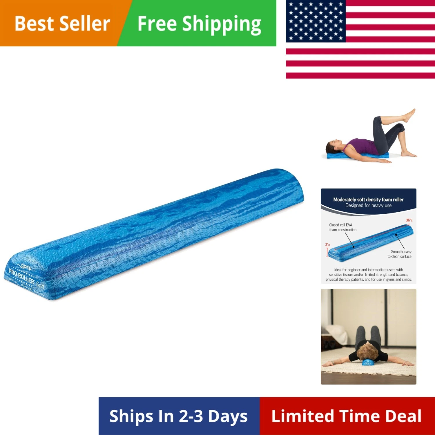 PRO-Roller Soft Density Foam Roller – Low Density Soft Foam Roller for Physic...