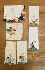 6 Cotton Spring Appliqué Pieces Table Runner, 4 Napkins Fruit Flowers no stains 
